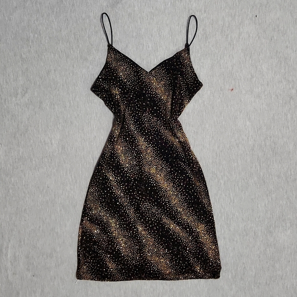 Vintage Sparkly Mini Little Black Party Spaghetti Strap Tank Dress - Picture 3 of 11